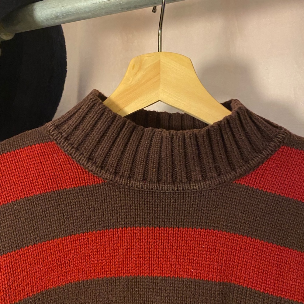 90s vintage Eddie Bauer 100% cotton red and brown striped mock neck sweater